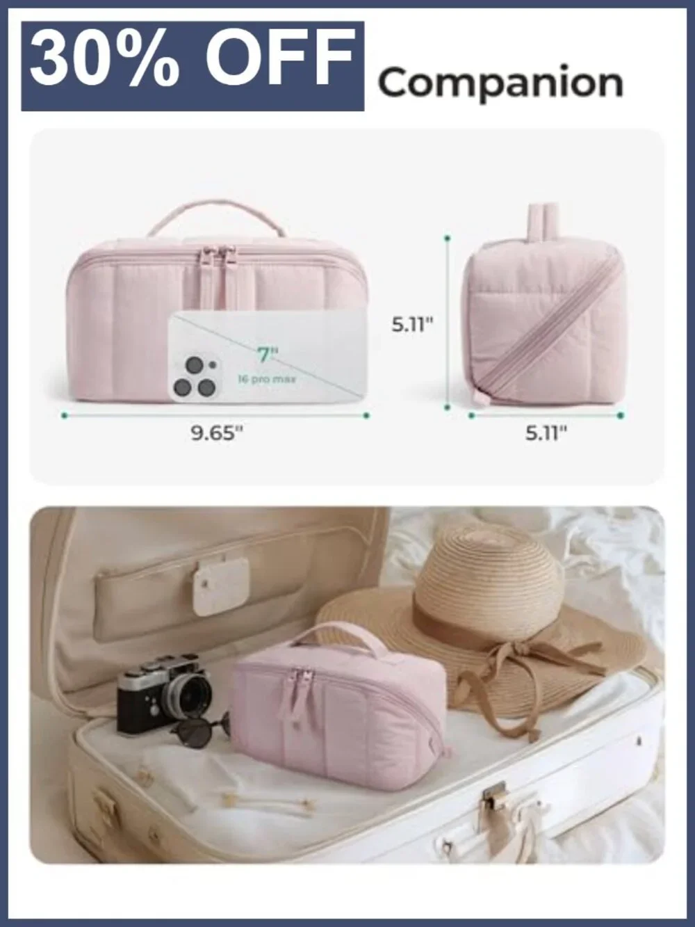 Puffy Quilted Open Flat Travel Makeup Bag Large Toiletry Organizer